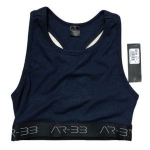 AR-33 Ribbed Racerback Sports Bra Navy Blue Black Small Womens Atheltic Rayon